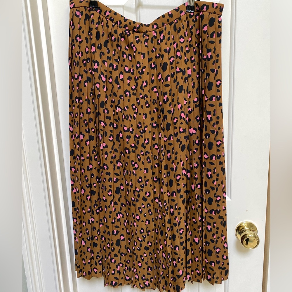 J.Crew pleated midi leopard skirt size 14